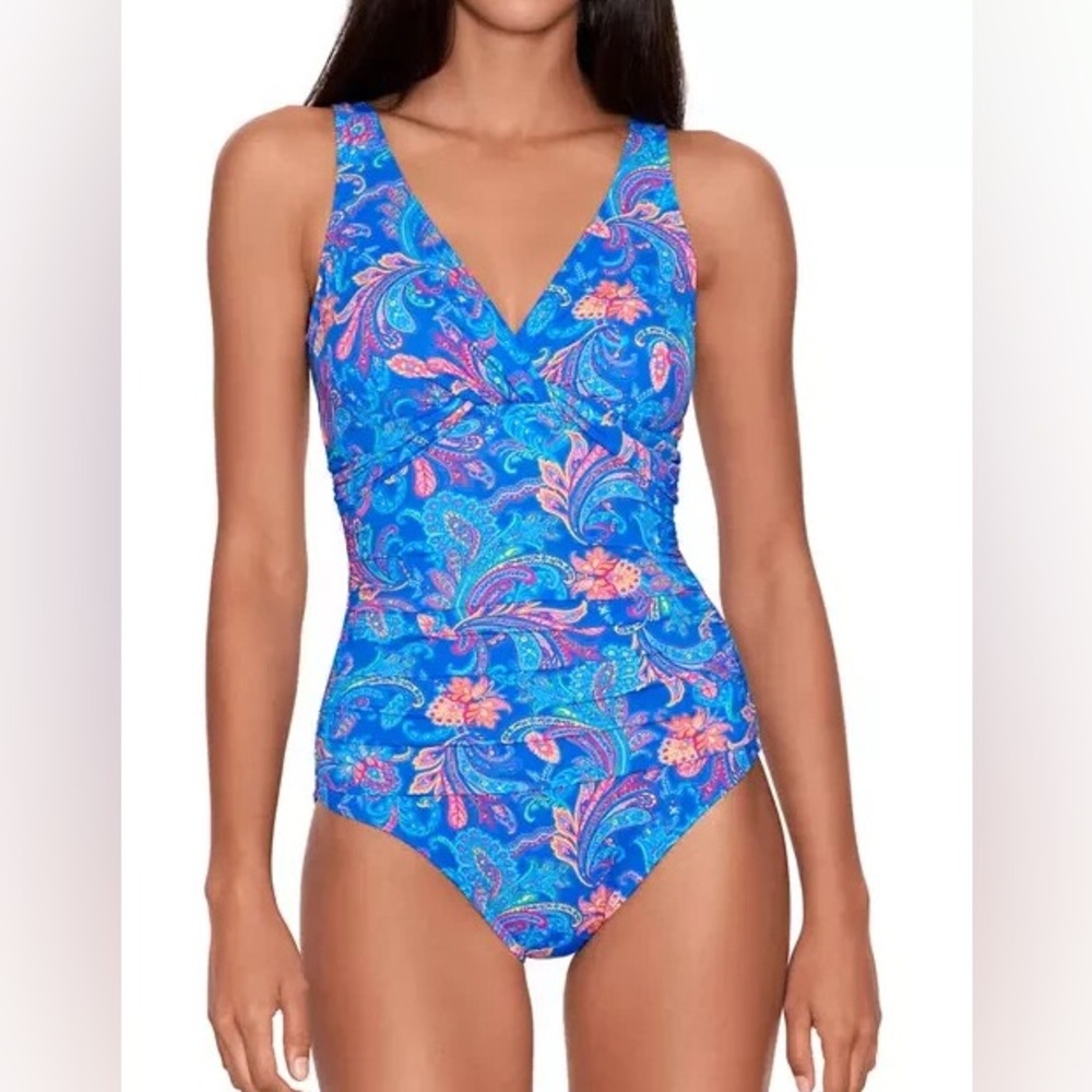NWT Lauren Ralph Lauren L56349 Twist One Piece colorful paisley Swimsuit women